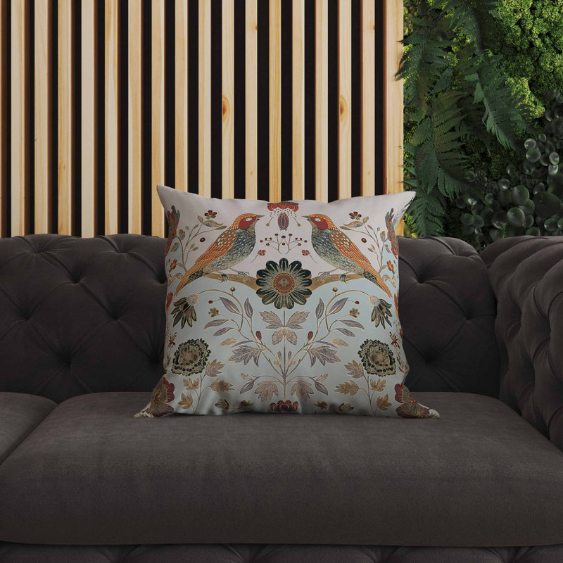 Coussin intérieur / extérieur Birdsong Ballet, Bleu / orange / argent, Carré 26 po