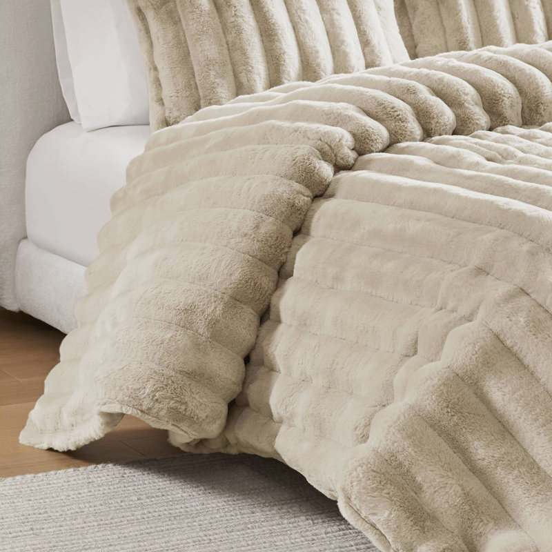 Ensemble de literie en fausse fourrure luxueuse Uluxoft, très grand, taupe, Cozy Home