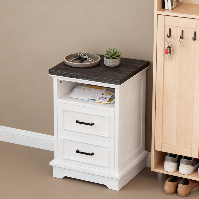 Table de chevet Farmhouse avec tiroirs, table d'appoint rustique avec colonne romaine, petite table de bout pour le salon et la chambre à coucher, fabrication en panneau de fibres à densité moyenne durable