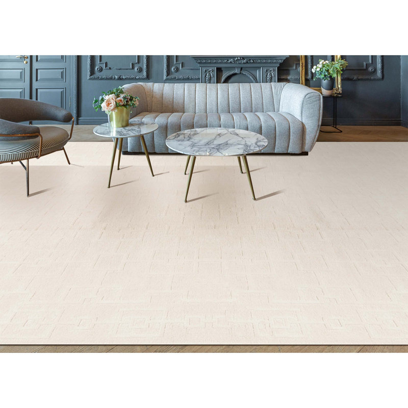 Wool Geometric Area Rug in Cream