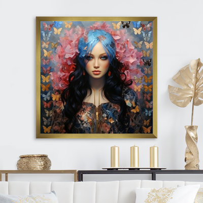 «Pink Butterfly Woman Fashion Portrait Elegance II», photographie de mode, art mural