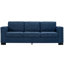Canapé 5 places rembourré bleu, accoudoirs carrés avec porte-gobelet et rangement, salon confortable en éponge à haute densité 2 + 3 en tissu, coussins démontables avec structure en bois massif