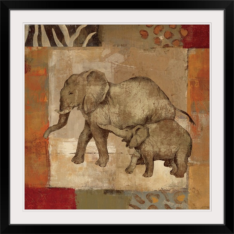 «Animals on Safari III» par Silvia Vassileva, reproduction d'art, H 24 po x l 24 po x p 1 po, Cadre noir