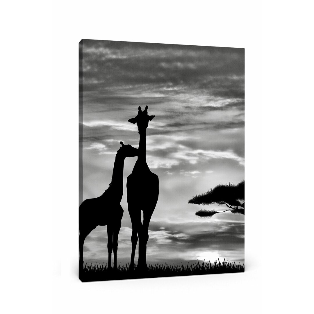 Leinwandbild Giraffen im Sonnenuntergang