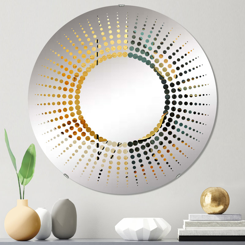 Martini Glass Mystery Wall Mirror, Drinkware Green Traditional - Martini Glass Mystery III, Golden Geometry Leaves Foliage