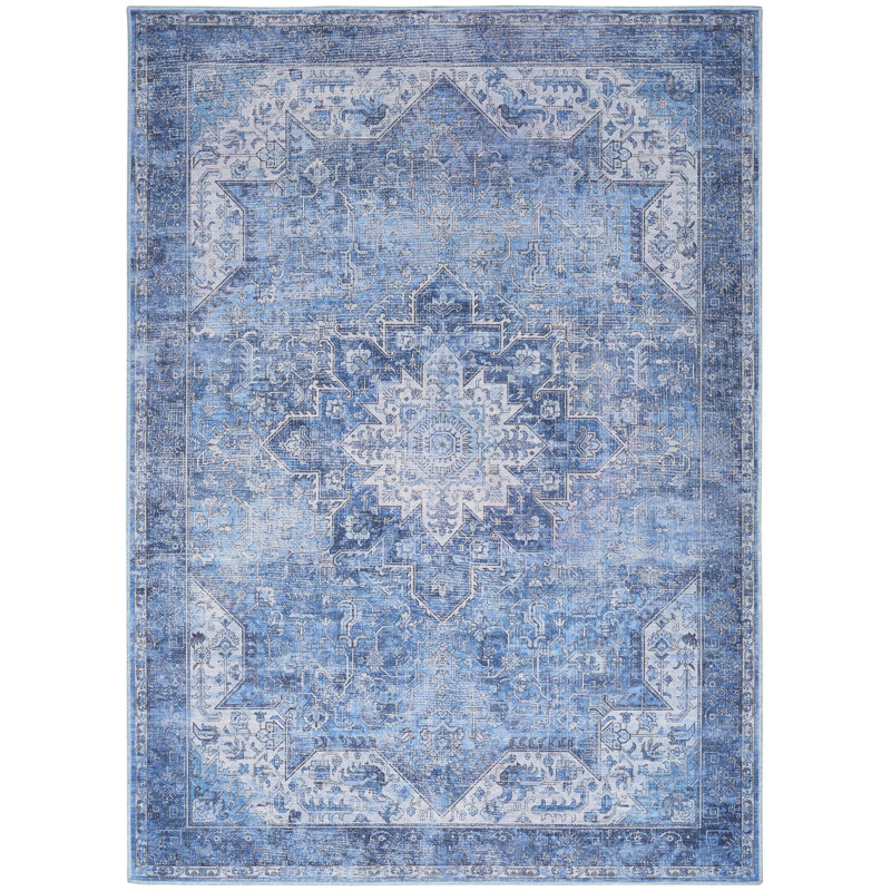 Bungalow Rose Bungalow Rose Washables Blue Vintage Indoor Rug, Rectangle 5'2" x 7'