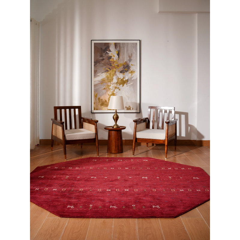 Tapis en laine noué à la main Maggiemae, Octogone 6 po, Orange