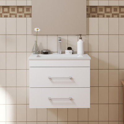 24-Inch White Gloss Wall-Mounted Bathroom Vanity
