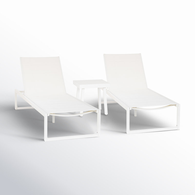 Armando Aluminum Outdoor Chaise and Table 3-Piece Set, White