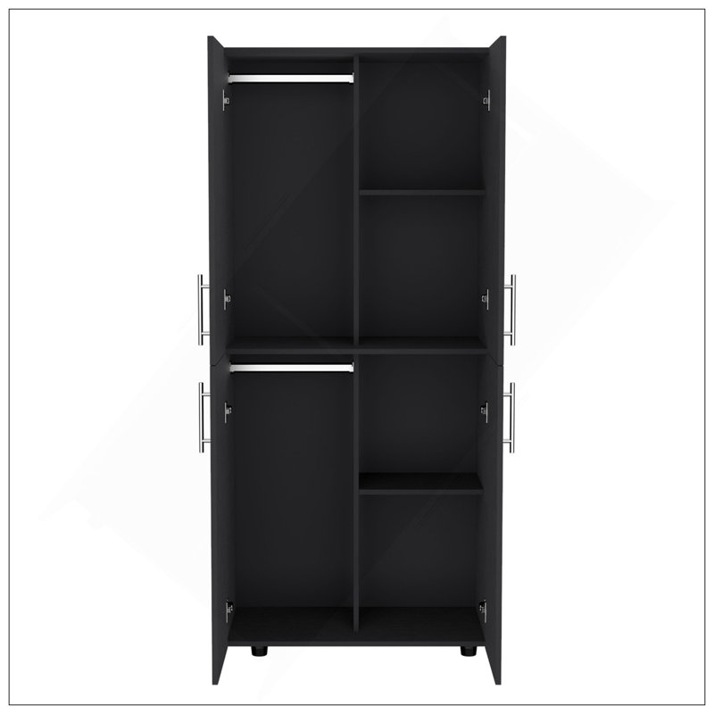 Armoire 70 po H, portes doubles, 6 tablettes, 2 tringles de suspension, noir, Noir