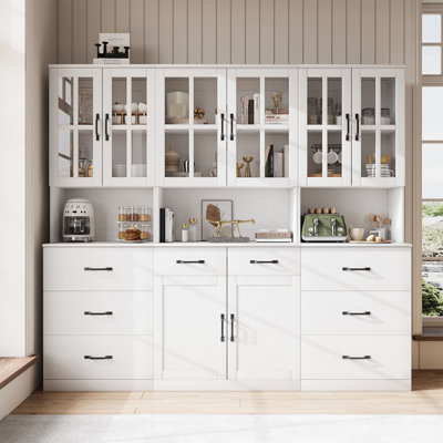 71" H X 78.7" W Kitchen Pantry With Bookcases, Glass Door Kitchen Hutch With Drawer And Spacious Countertops(BEB) by Hokku Designs