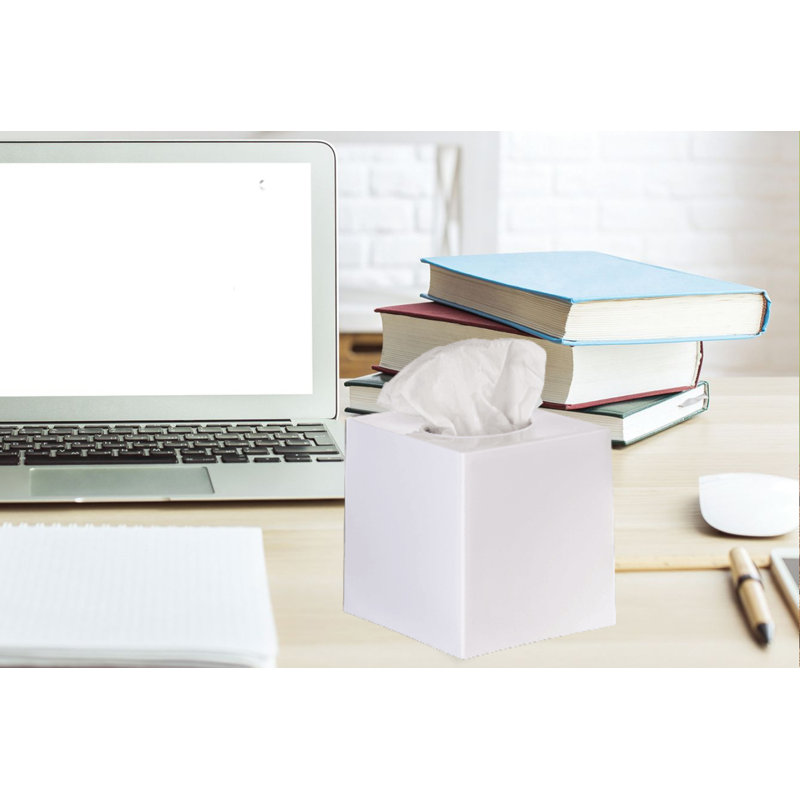 White Plastic Modern Square Tissue Box Cover