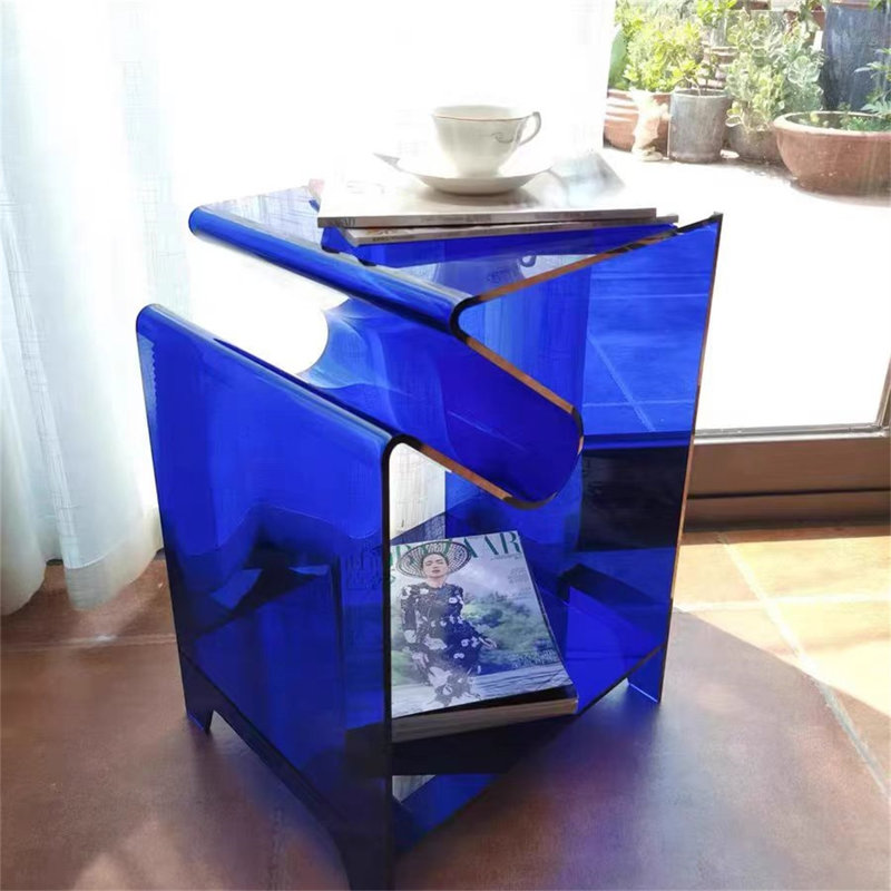 Table d'appoint moderne géométrique en acrylique avec conception ouverte à double couche, table de coin créative pour le salon, la chambre à coucher ou le vestibule