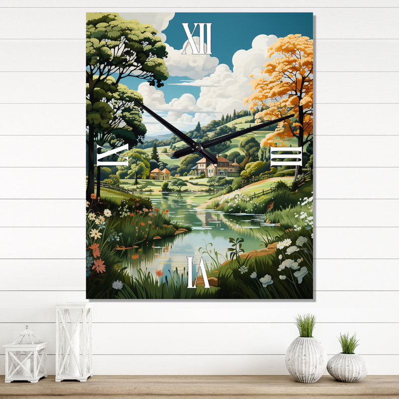 Countryside Tranquil Pond II - Landscape & Nature Very Large Wall Clocks, H 32 po x l 16 po x P 1 po