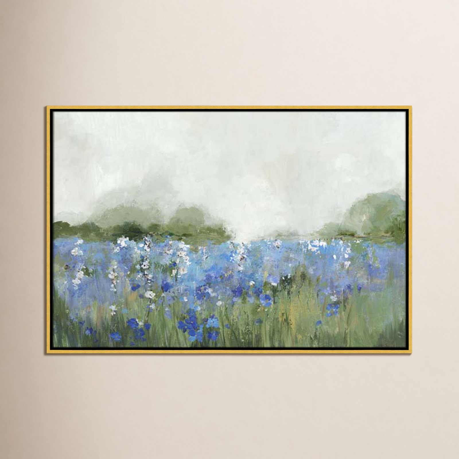 Meadows Bluebels Field "Meadows Bluebells Field" Print, 25.5" H x 37.5" W x 2" D, Gold Framed