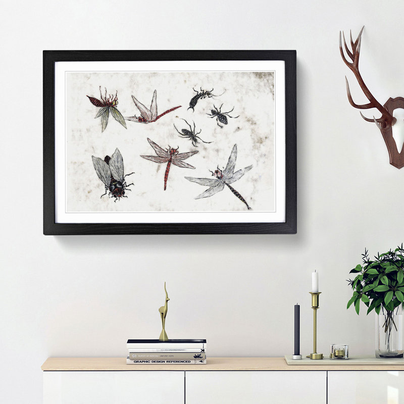 Insects Vol.2 by Katsushika Hokusai - Picture Frame Painting Print, 27cm H x 36cm W x 2cm D, Black Framed