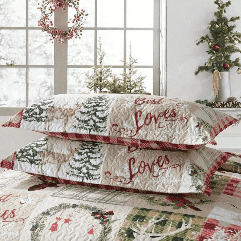 Festive Red and White Reversible Queen Microfiber Quilt Set
