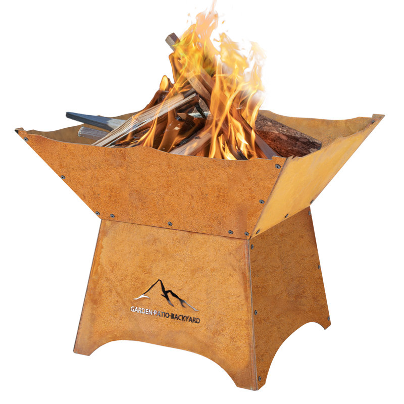 Aoodor  Rustic Corten Steel Fire Pit, 19.50" H x 23.80" W x 23.80" D