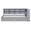 Lit de jour simple en bois gris avec 2 tiroirs, tablette de rangement et ports de chargement USB