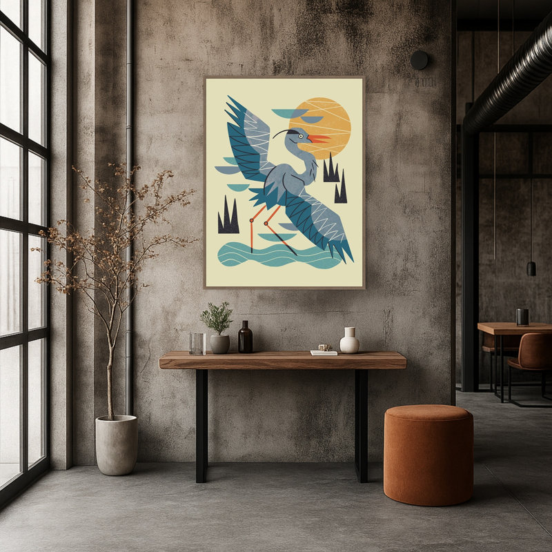 Stretching Heron par Renea l. Thull, reproduction d'art sur toile encadrée, 32 x 42