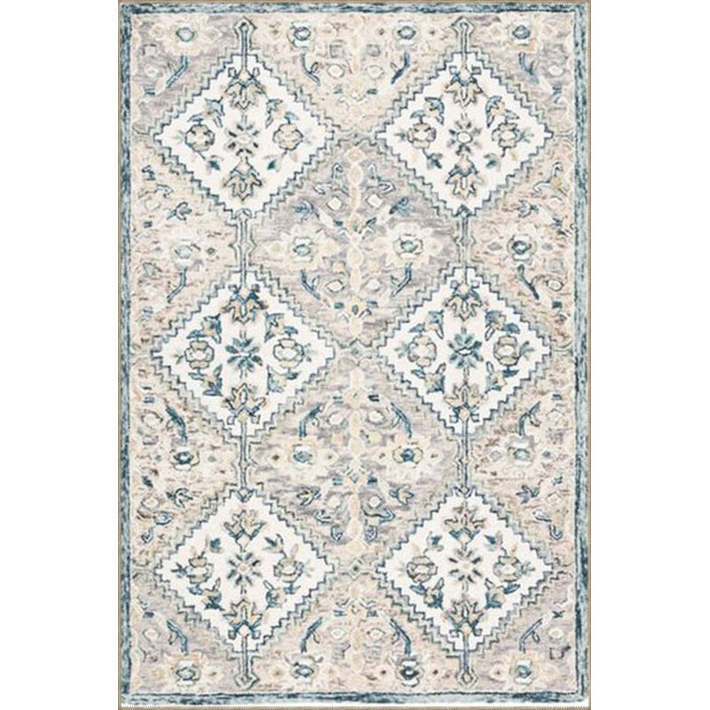 Tapis crème lavable à la machine à motif géométrique losanges crème, Sous-tapis carré 3 pi 3 po inclus
