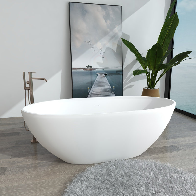 65" x 30" Freestanding Soaking Solid Surface Bathtub