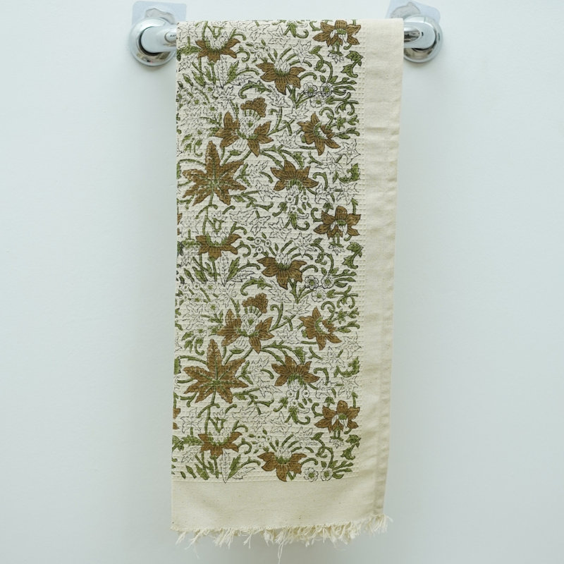 100% Cotton Floral Hand Block Print Waffle Hand Towels - Soft, Absorbent, and Handcrafted to Perfection (Saptrishi, Brown)