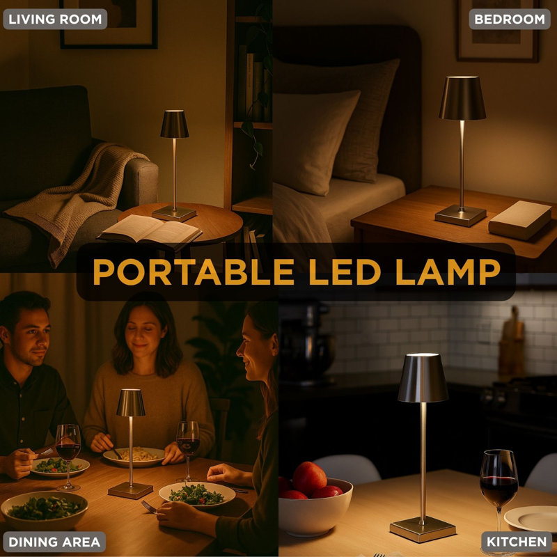  Lampe de table à abat-jour à DEL Trilite Classic, lumière sans fil rechargeable, éclairage DEL moderne et écologique pour bureau ou table de chevet 15 po, argent mat