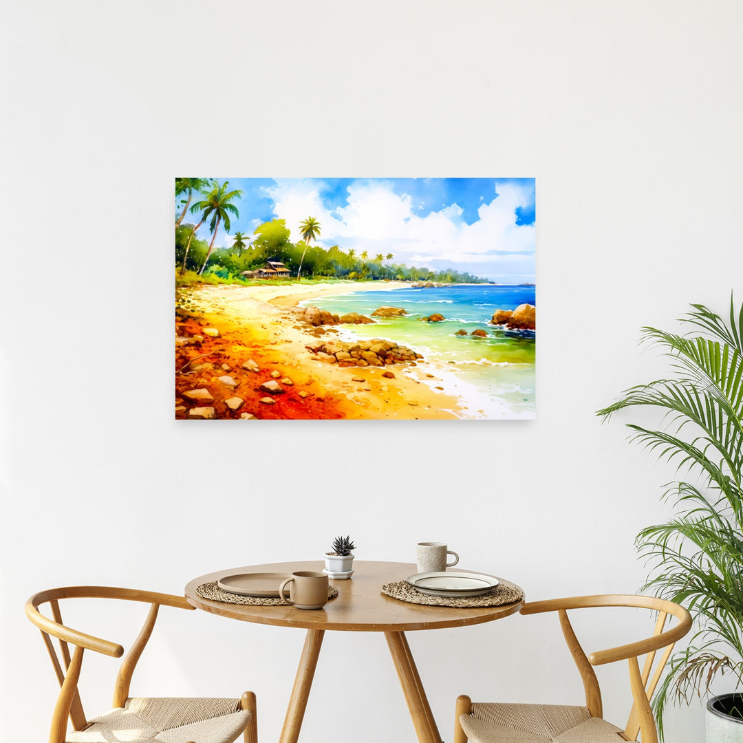 Vibrant Tropical Shore Peaceful Serene Tranquil Palm Tree Coastal Wall Art Print