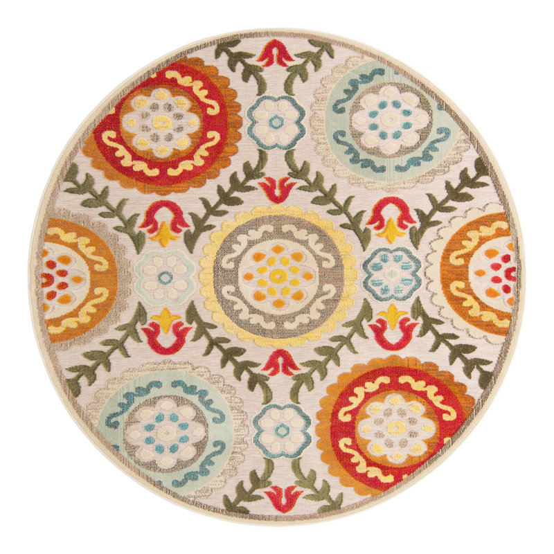 Bungalow Rose Oualida Caimin Indoor/Outdoor Area Rug, Round 7'10"