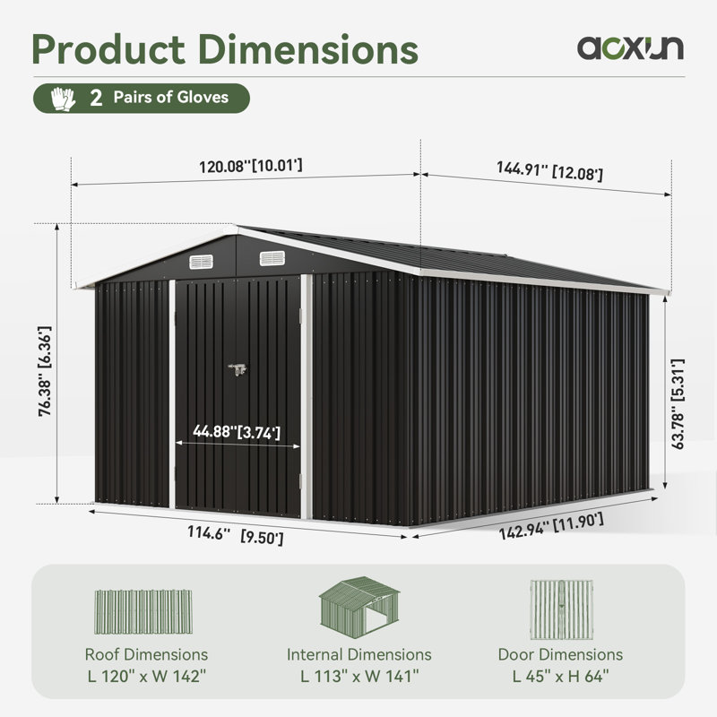12x10 Ft Outdoor Storage Shed  , Black