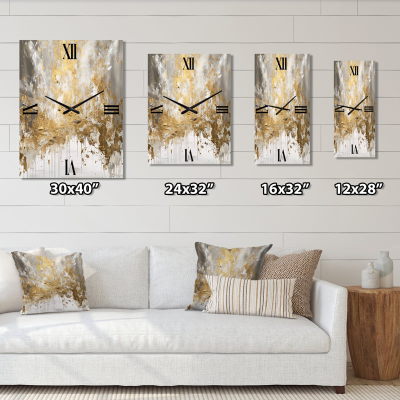 Golden Abstract - Horloge murale moderne abstraite, H 32 po x l 24 po x P 1 po
