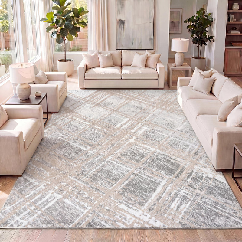Slant Modern Abstract Beige/Gray Rug, Rectangle 7'9" x 10'