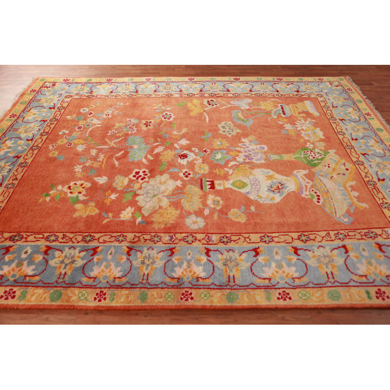 Tapis oriental orange en laine à motif art déco 8 x 10