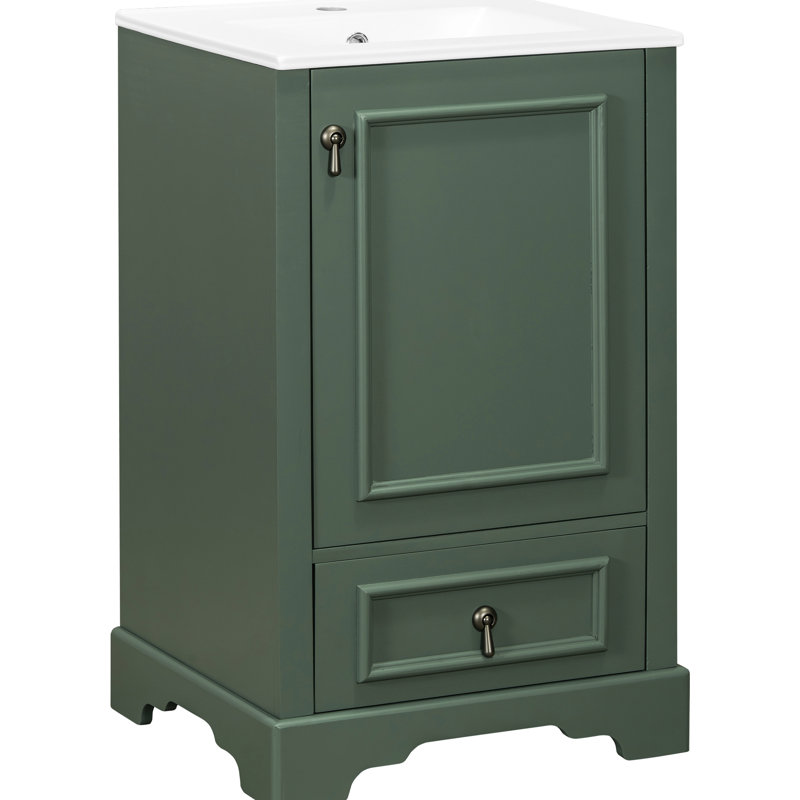 Meuble-lavabo de 20 po peu encombrant avec lavabo en céramique, rangement de porte et tiroir à fermeture en douceur de style moderne avec tablette ajustable de 20 po