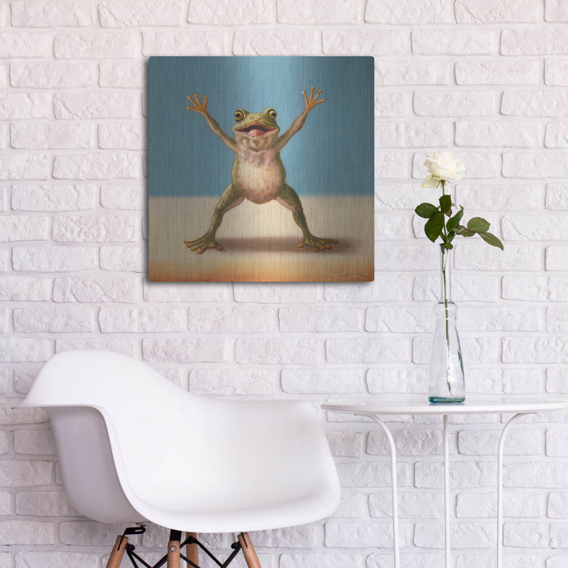 Art mural en métal luxueux «Gym Frog J Jump Jacks» par Lucia Heffernan, 24 po x 24 po, H 24 po x l 24 po