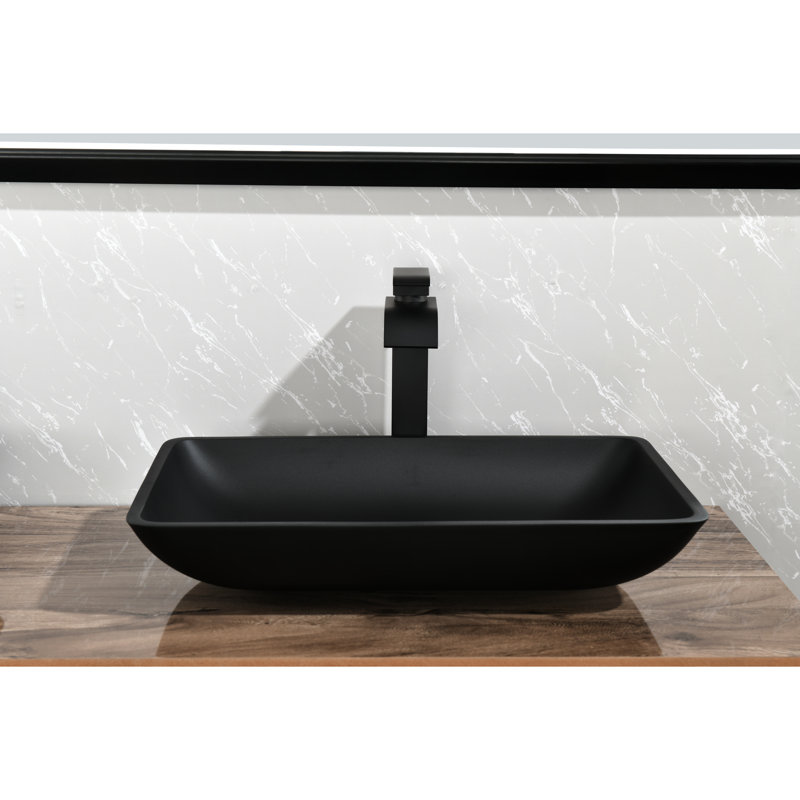 Lavabo de salle de bain avec robinet noir mat et quincaillerie de fixation - L 14,38 po x l 22,25 po H 4-3 / 8 po rectangulaire
