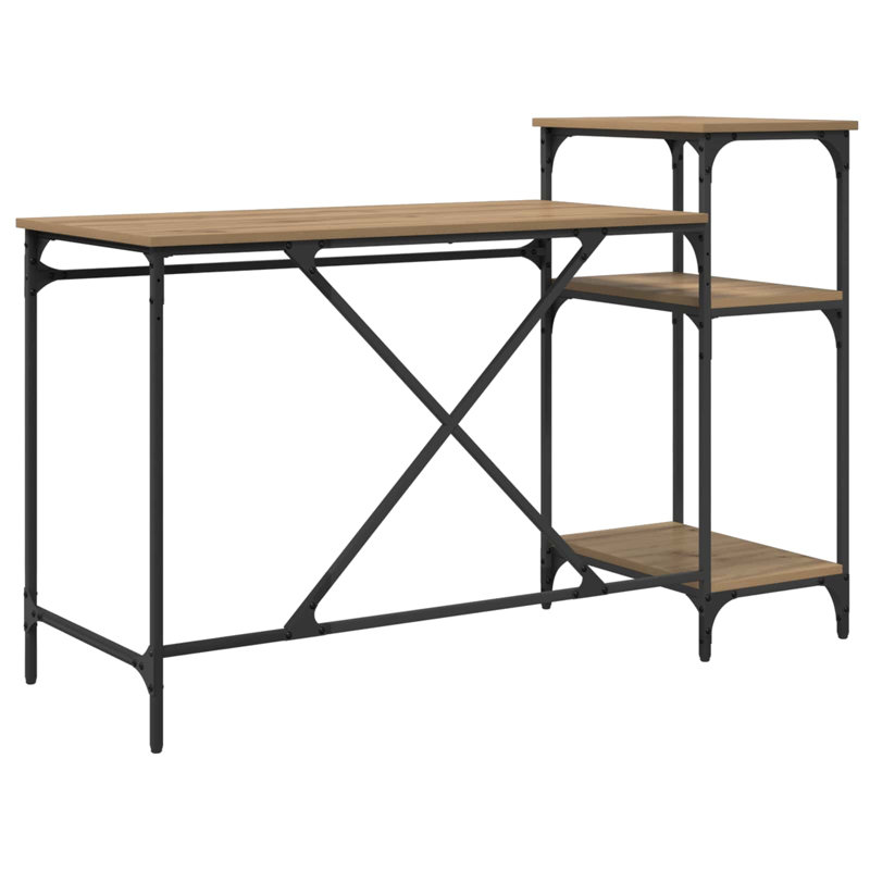 Metal Base Computer Desk, Artisan Oak, 90cm. H x 135cm. W x 50cm. D