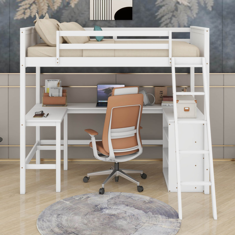 Twin Size Loft Bed With Shelves And Desk