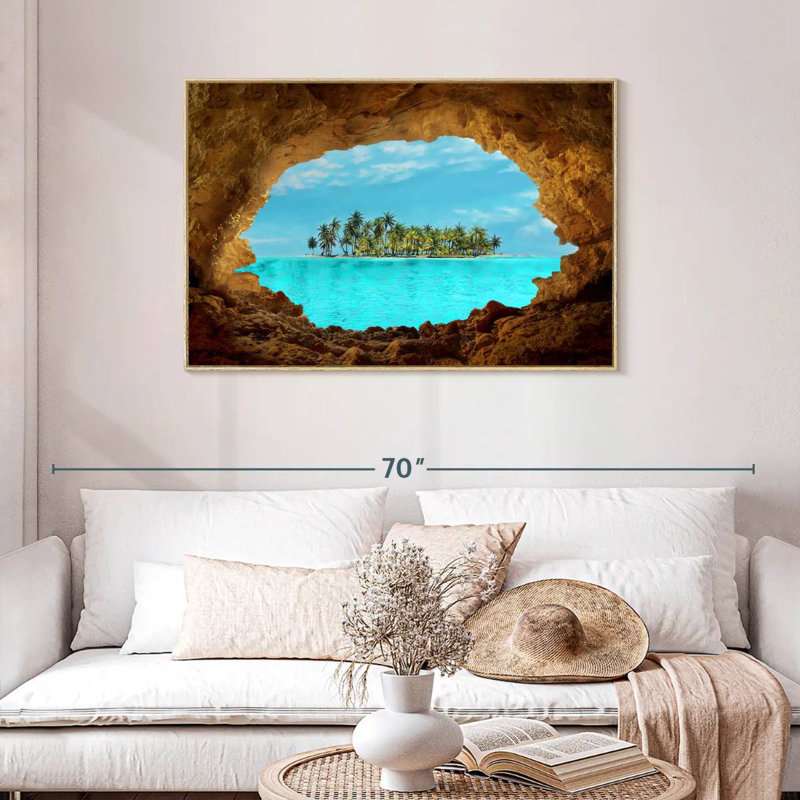 Île secrète, Cadre flottant en bois naturel, 43 po x 29 po