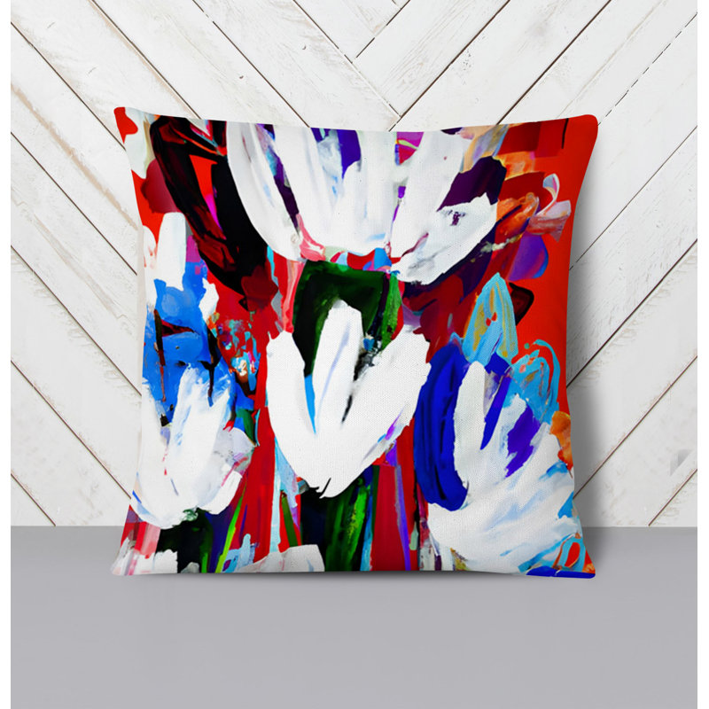 Throw Pillow With Insert, White/Red Floral 9, 20"H x 20"W