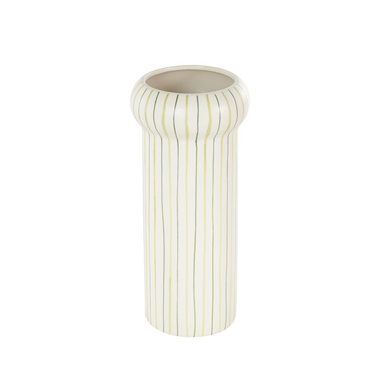 Cole And Grey Ceramic Round Decorative Vase With Green Linear Patterns