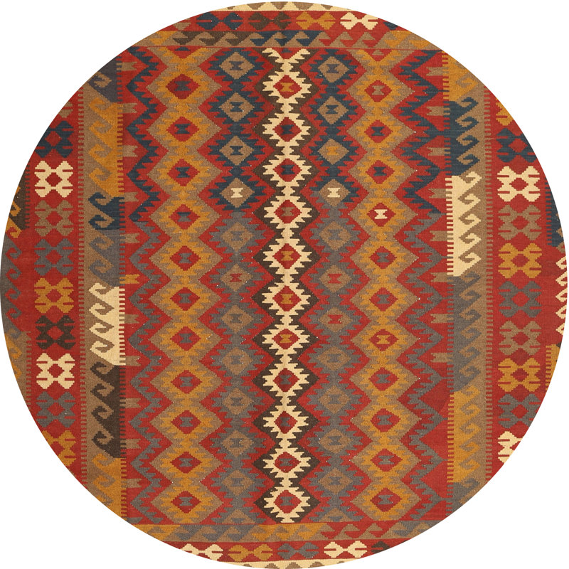 Tapis contemporain rouge / brun, Rond 3 pi