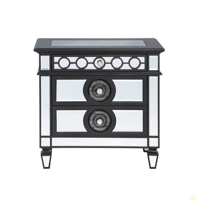 Table de chevet à finition miroir avec 2 tiroirs Glam