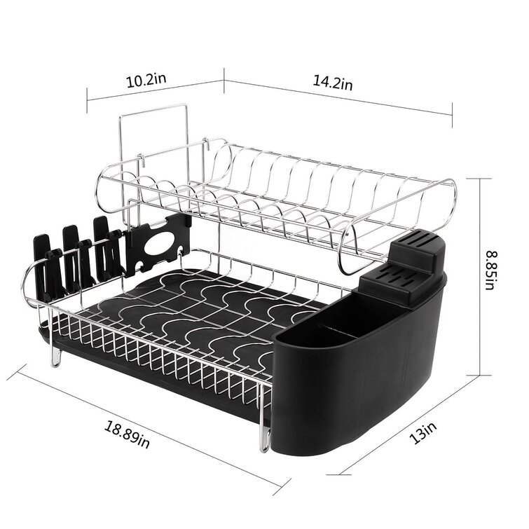 Double Tier Stainless Steel Dish Rack With Drainboard Set And