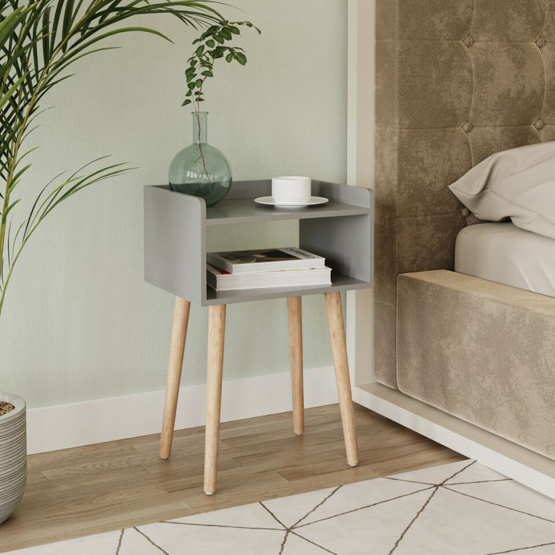 Zilla  40cm W Solid Wood Bedside Table, Grey