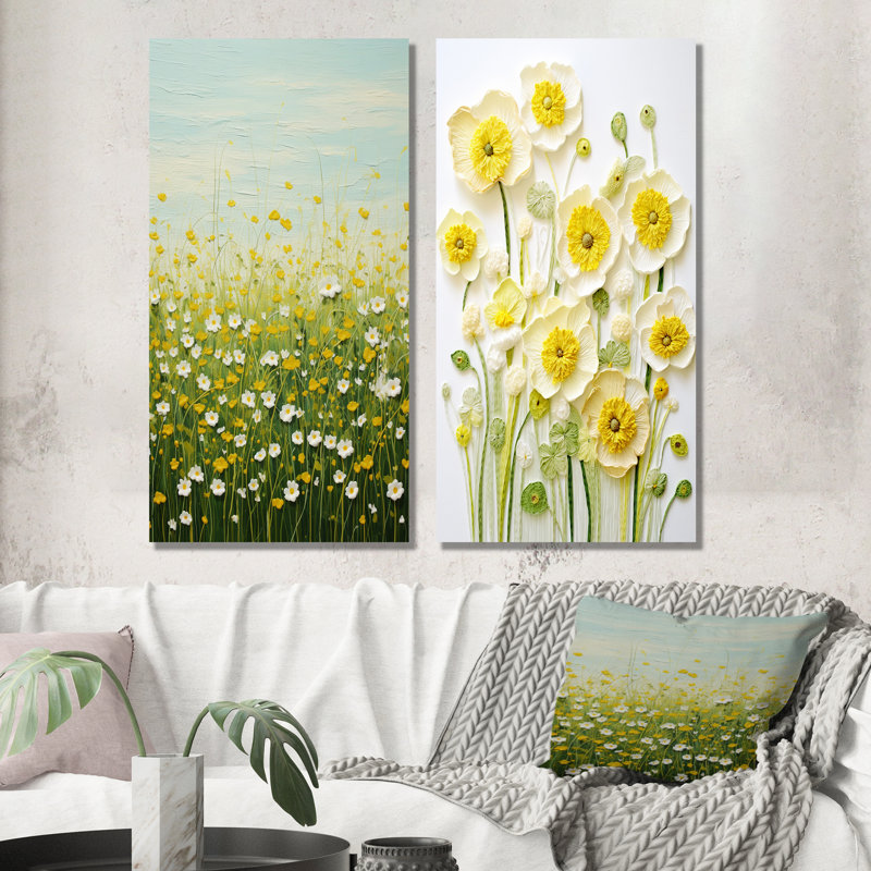 «Buttercups Minimalisme Dream - Buttercups», ensemble de 2 reproductions d'art mural, Toile tendue, H 28 po x l 25 po