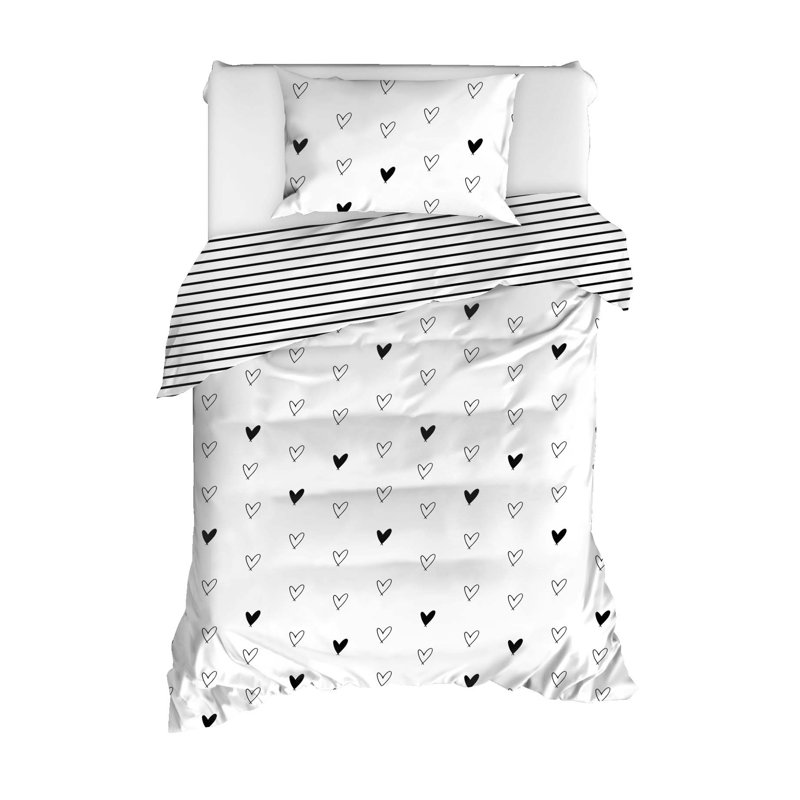 Ensemble de housse de couette 100% coton blanc / noir Bostic, Housse de couette simple + 1 taie d'oreiller 31 po