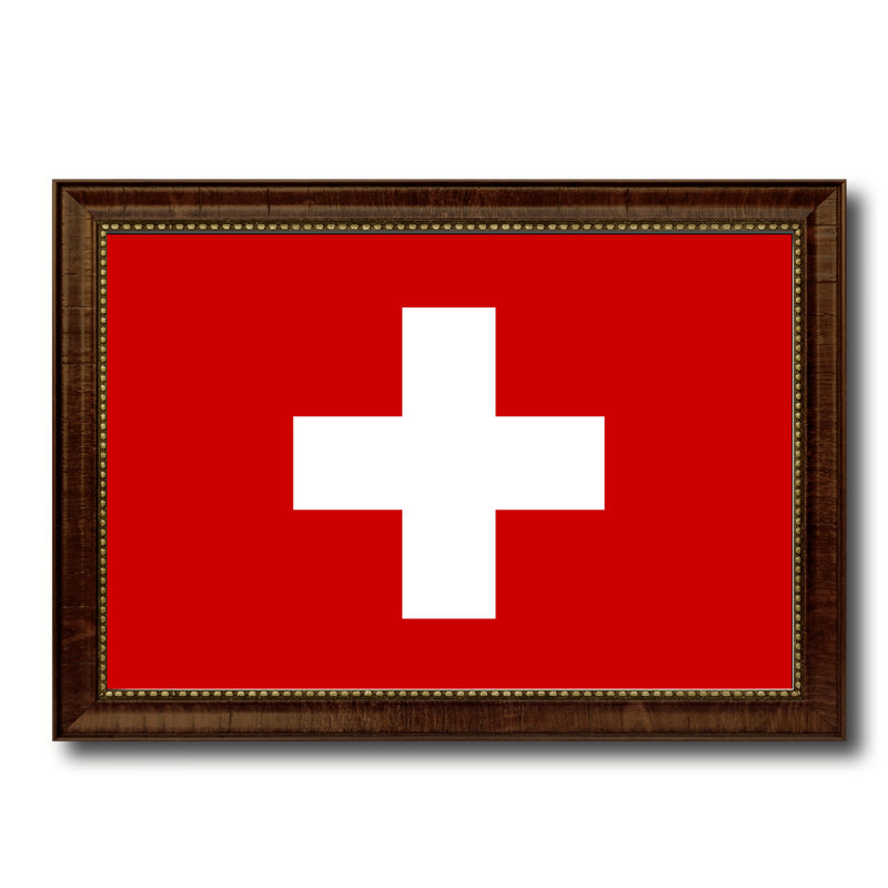 « switzerland country flag », impression sur toile encadrée, H 15 po x l 21 po x P 1 po, Encadrement brun