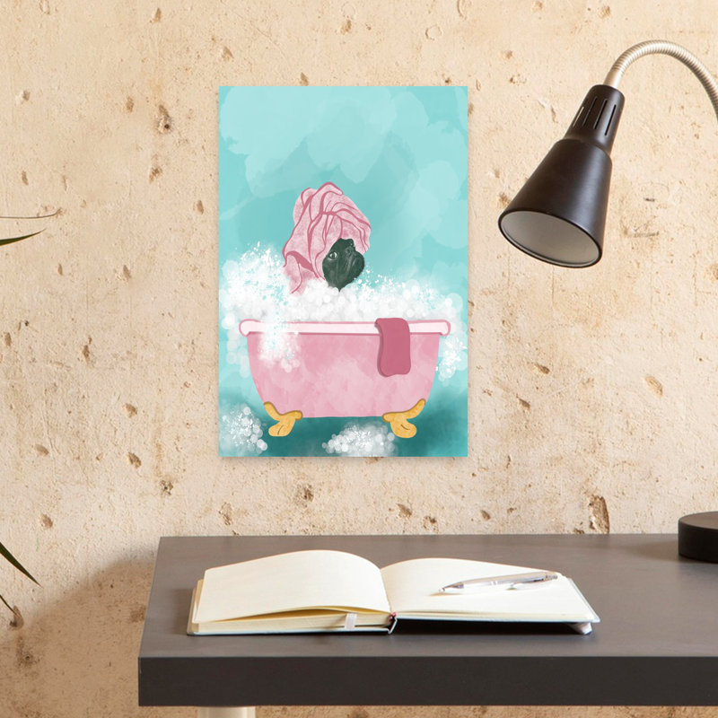 Art contemporain chien Pampered Pug Bath, H 18 po x l 12 po